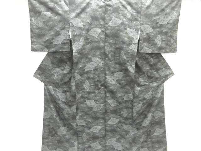 JAPANESE KIMONO / DORO OSHIMA TSUMUGI (9 maruki) / WOVEN PIN & FOLDING FAN